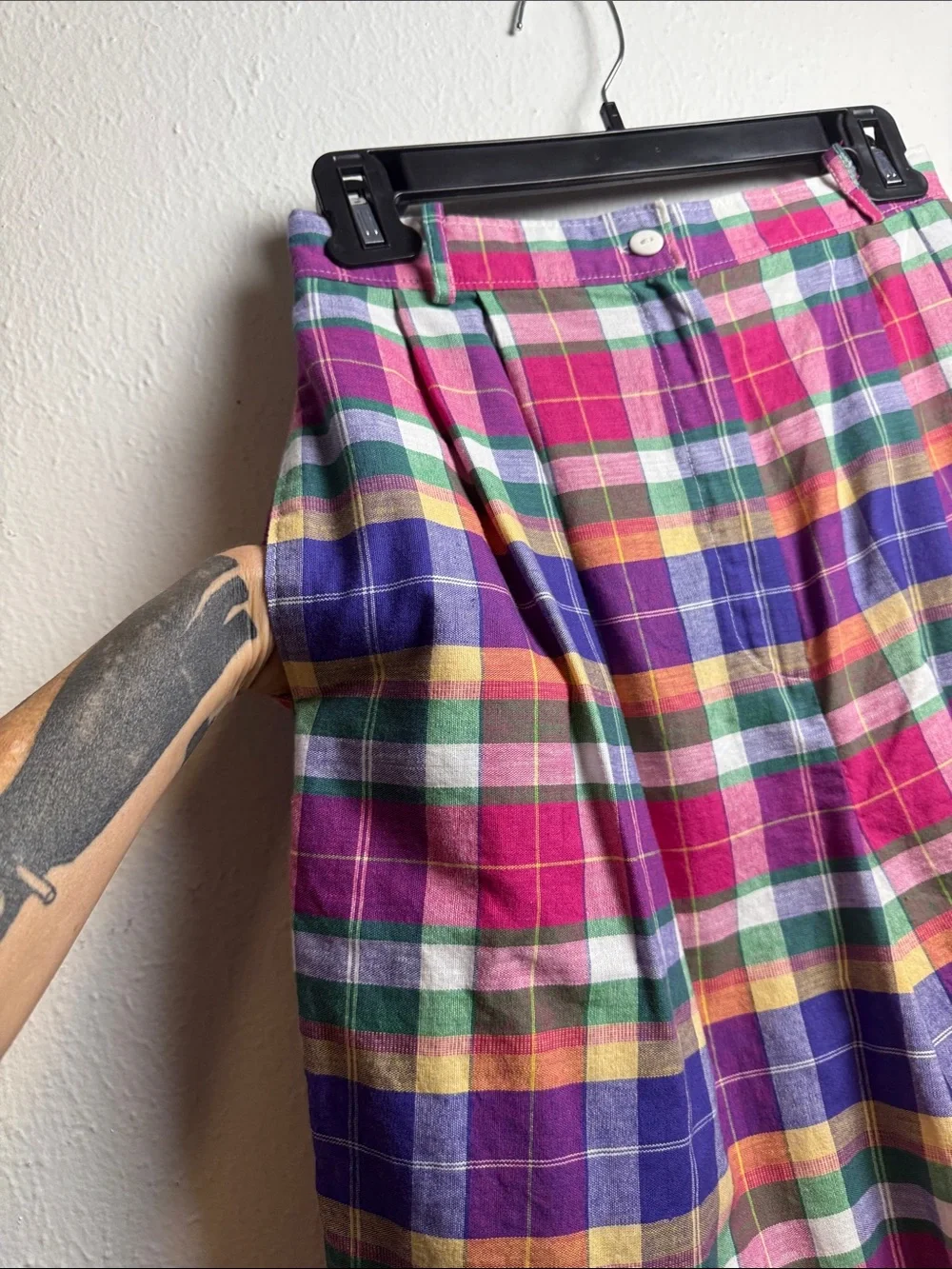 Jaclyn Smith Pink Multi Plaid High-Waist Bermuda Shorts